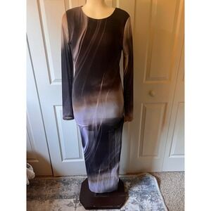 Abstract Smoke Print Mesh Maxi Dress Whimsigoth Fairy Y2K Art to Wear Size L